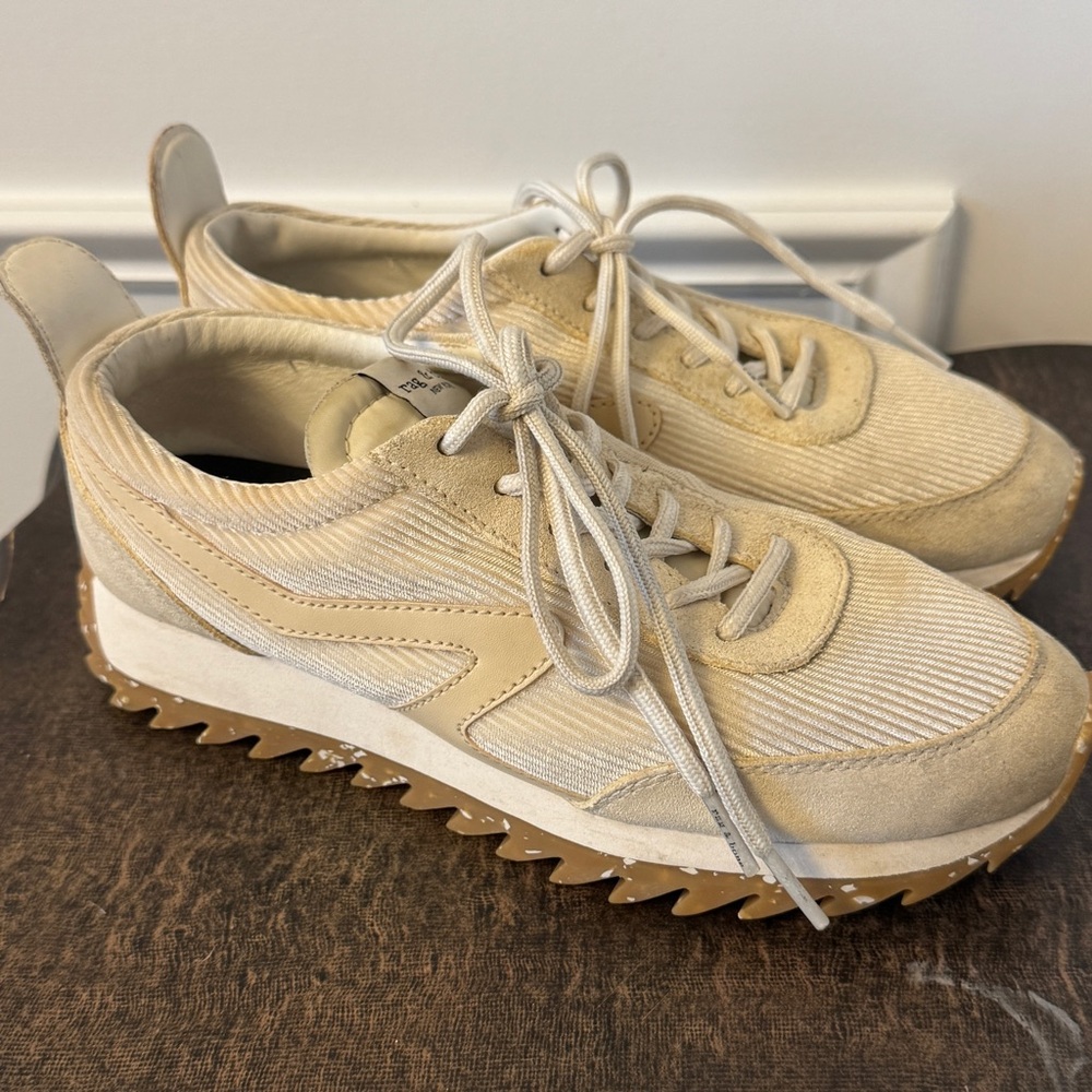 Rag & Bone Retro Runner Cream Corduroy Sneakers - Picture 3 of 8